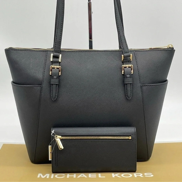 Michael Kors Large  Charlotte TZ Tote & Large  Trifold Wallet Black - Picture 3 of 12
